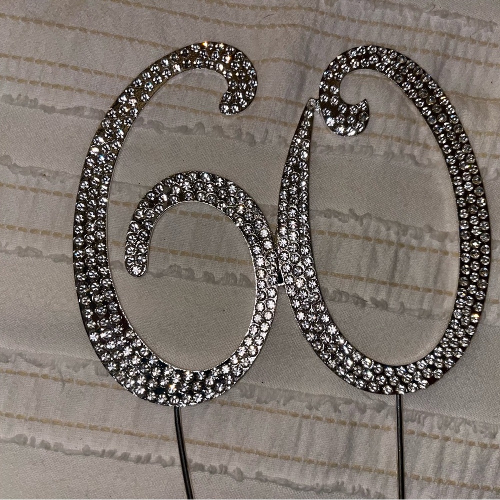 Silver Rhinestone 60 Cake Topper - Picture 5 of 5
